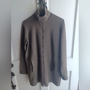 Akris Punto Taupe Wool Tunic-Length Zip-Front Jacket